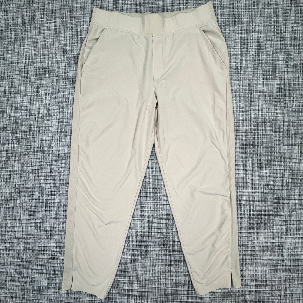 Athleta Womens 12 Brooklyn Ankle Pants Beige Mid Rise Stretch Travel Pockets